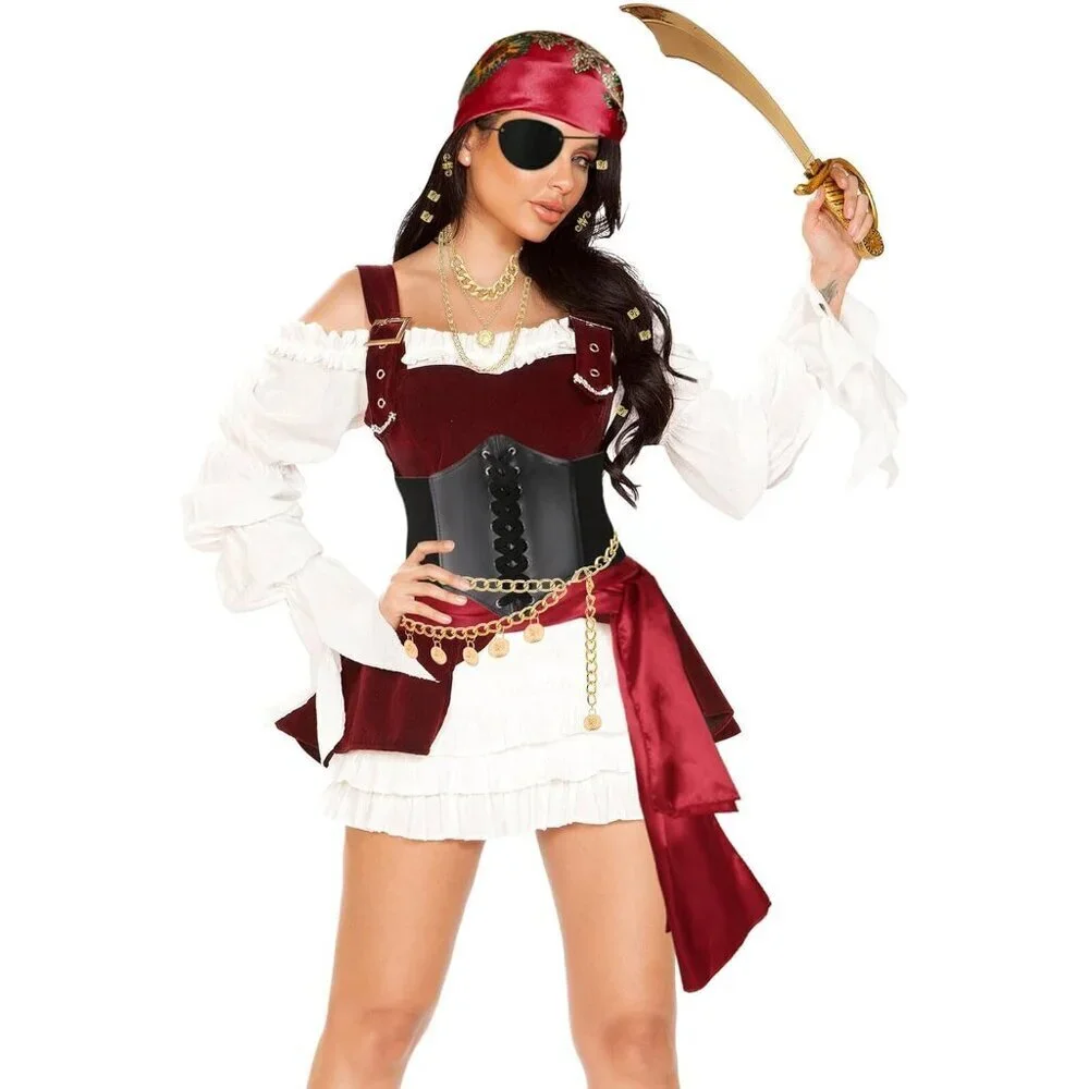Pirate Costume Accessories Set Women 8 Pcs Headscarf Chain Sash Necklace Belt